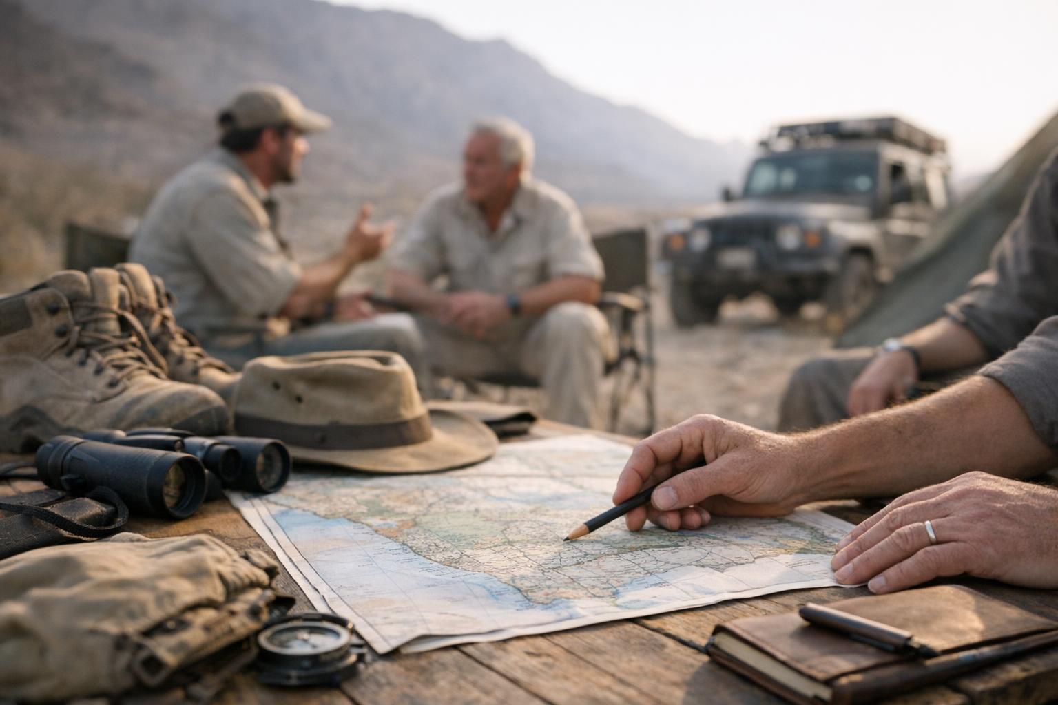 Members of the Explorers Club Middle East discussing plans for a new expedition
