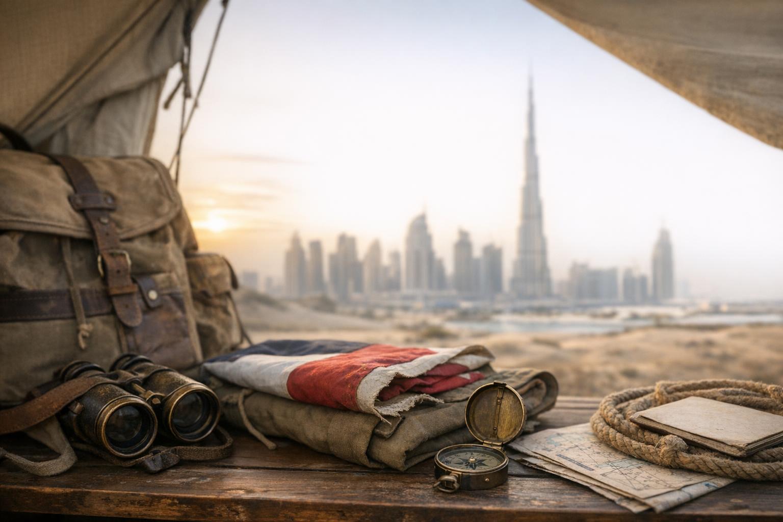 Members of the Explorers Club Dubai during an expedition, showcasing the iconic flag in the field