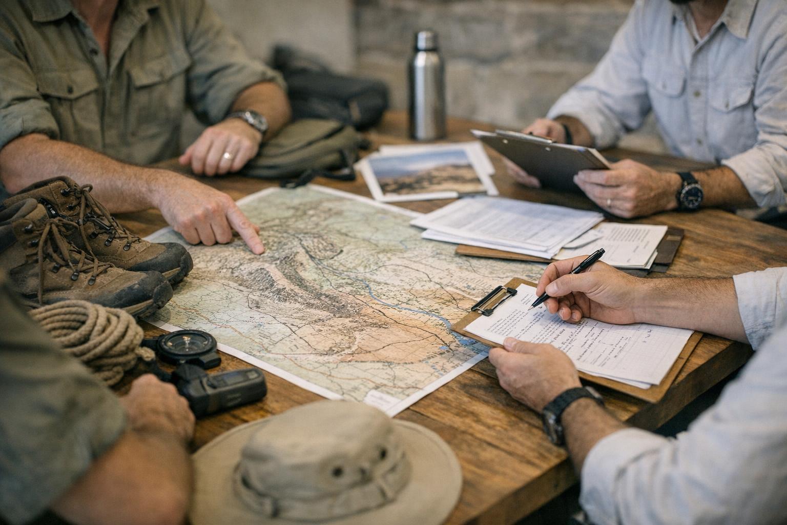 Members of the Explorers Club Middle East planning a field expedition