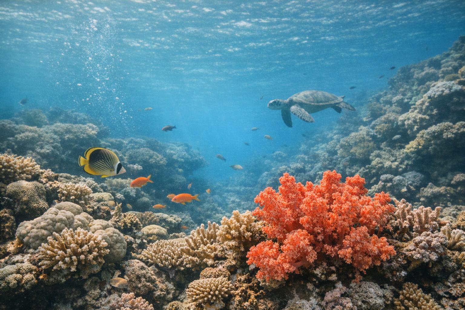 Explorers and scientists diving in the Red Sea to study its marine biodiversity