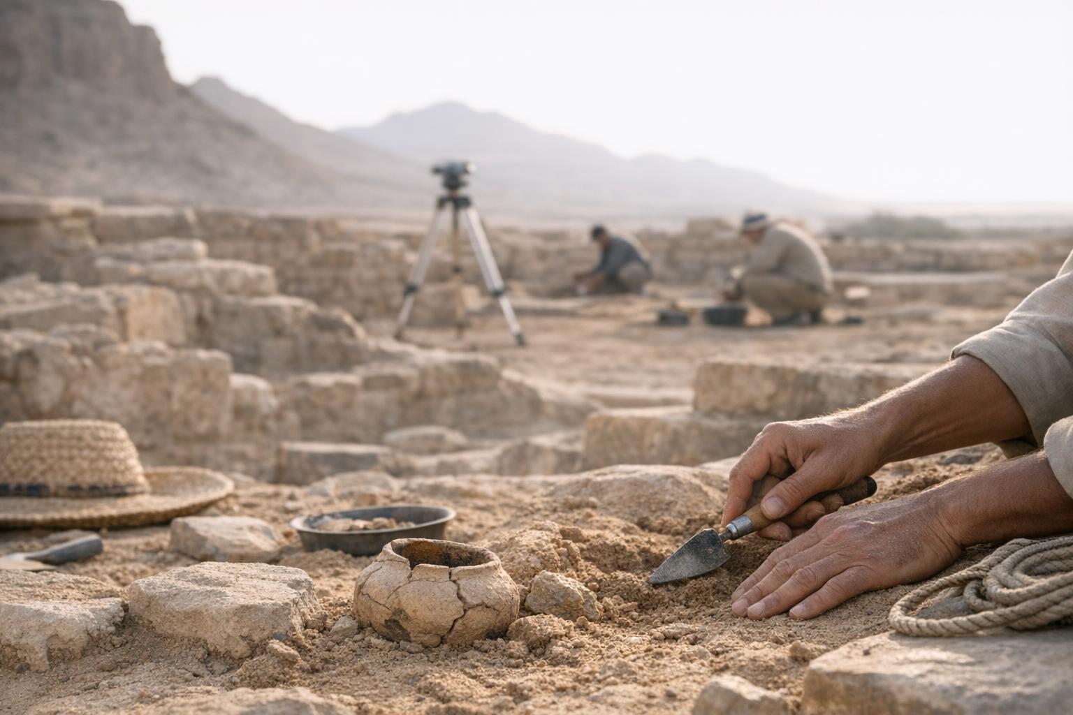 An ancient city uncovered during middle east exploration in the Arabian Peninsula