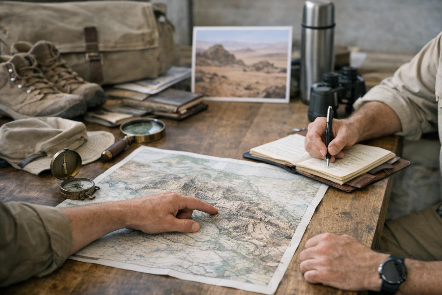 Explorers Club Dubai members discussing expedition plans in the Middle East