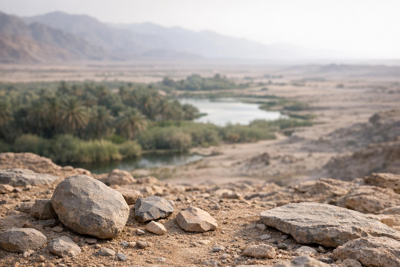 Scientists conducting middle east exploration, studying ancient riverbeds in the Arabian Peninsula.