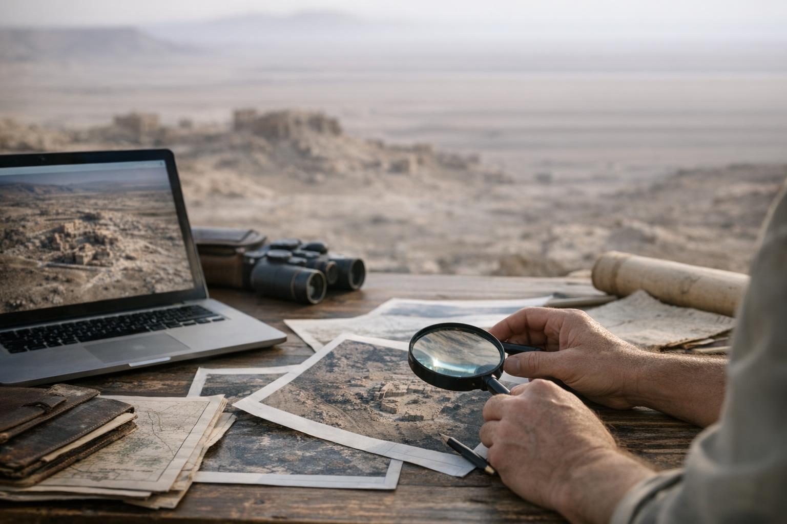 Satellite view of archaeological sites during middle east exploration