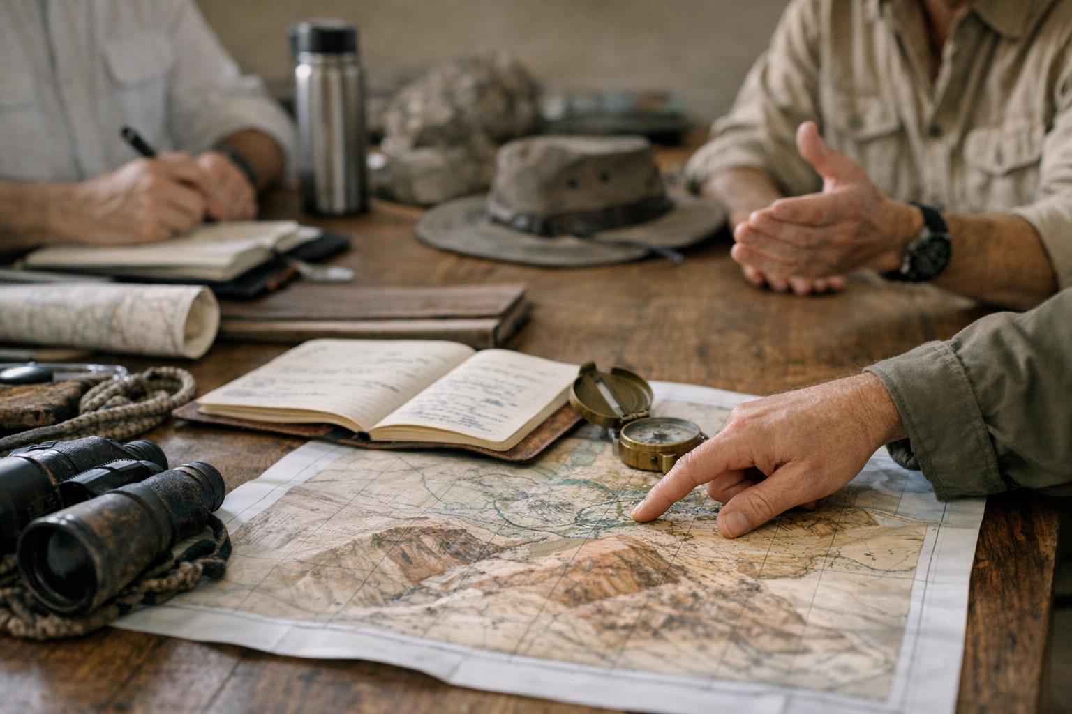 Explorers Club Middle East members conducting field research in a desert landscape